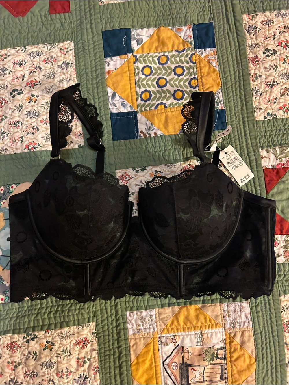 aerie Black Balconette Lace Longline Underwire Bra